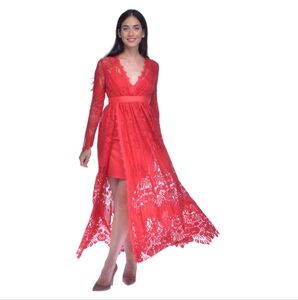 Abito lungo donna Aniye By in pizzo con spacco rosso SZ L